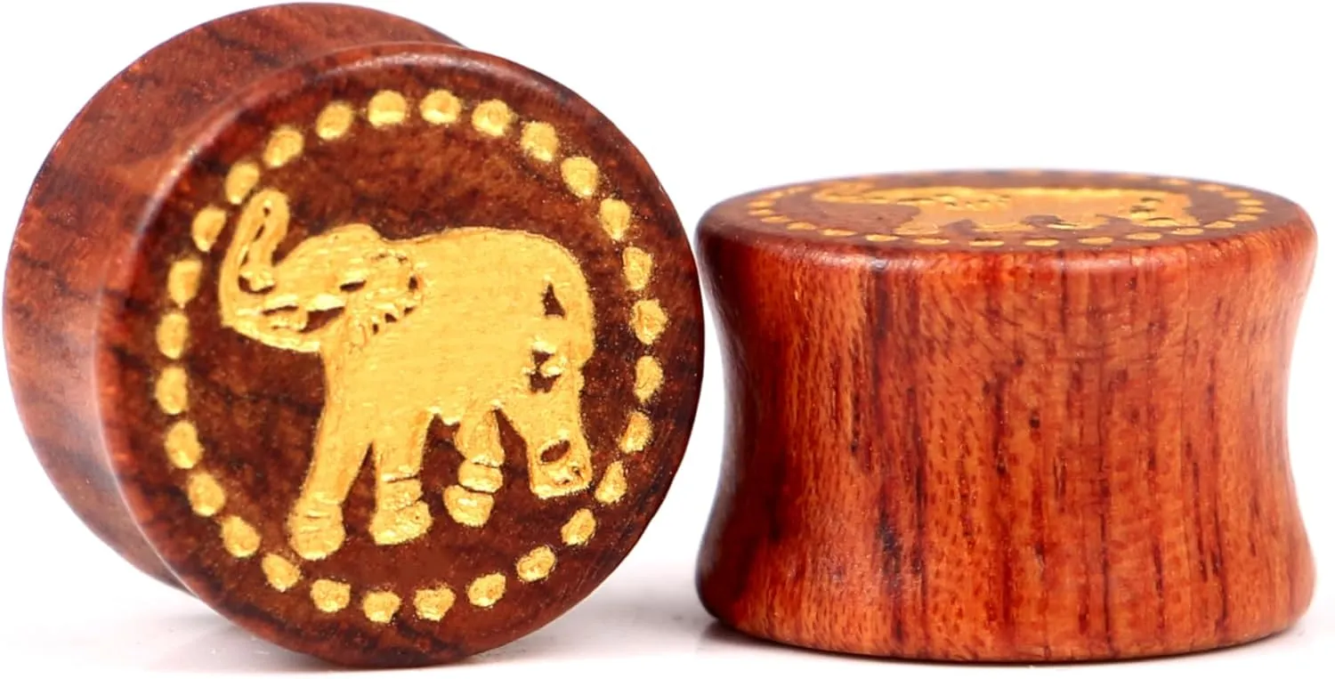 Gauges for Ears Wood Saddle Ear Plugs Expander Tunnels OM AUM Elephant Men Women Stretcher Body Piercing Jewelry 4 Pieces