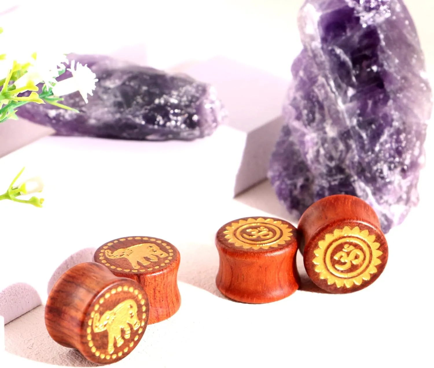 Gauges for Ears Wood Saddle Ear Plugs Expander Tunnels OM AUM Elephant Men Women Stretcher Body Piercing Jewelry 4 Pieces