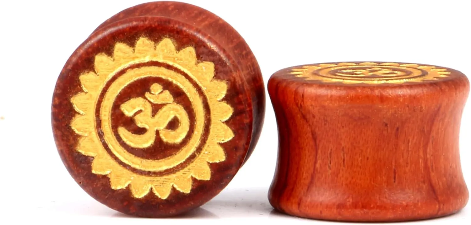 Gauges for Ears Wood Saddle Ear Plugs Expander Tunnels OM AUM Elephant Men Women Stretcher Body Piercing Jewelry 4 Pieces
