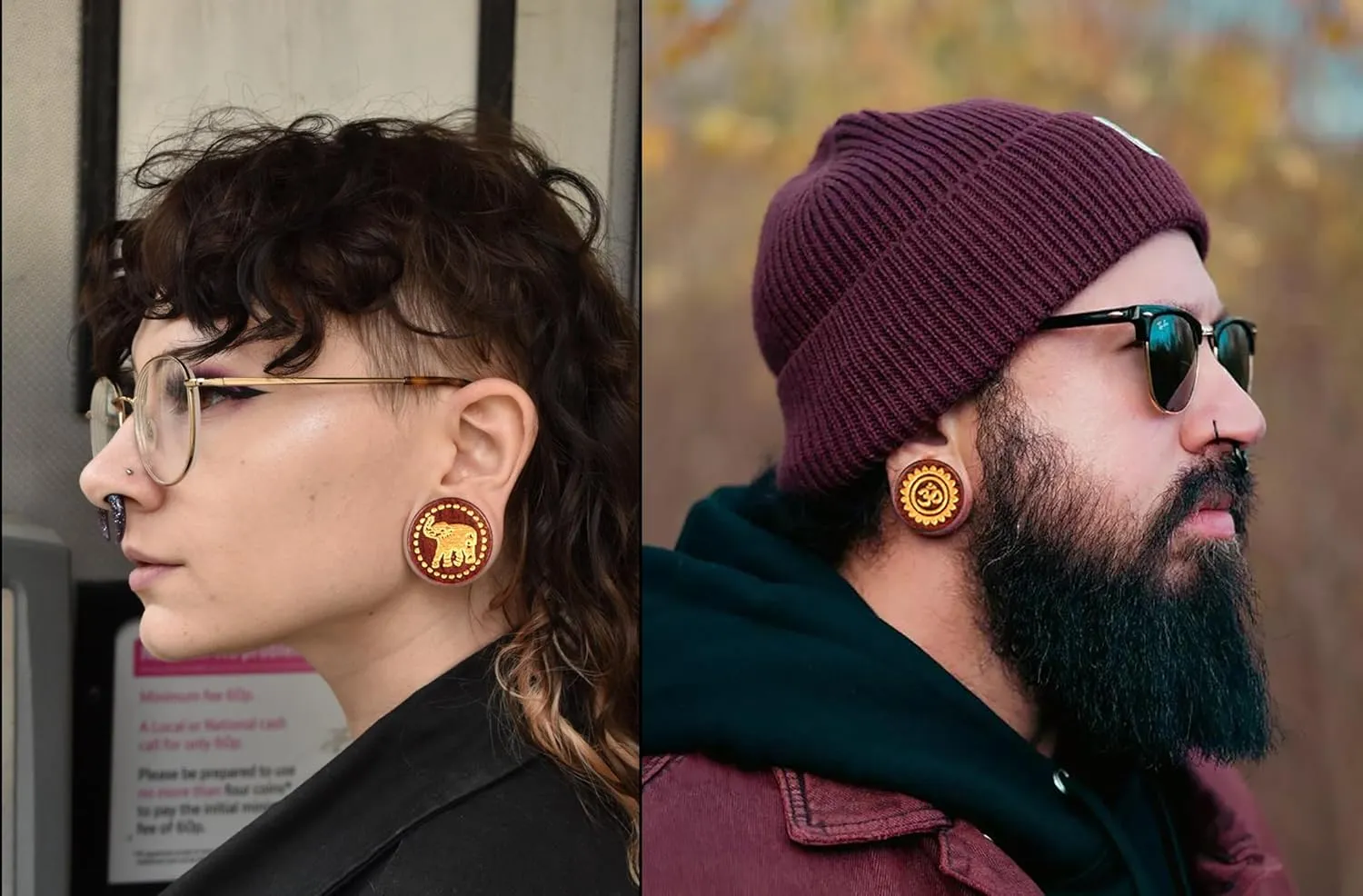 Gauges for Ears Wood Saddle Ear Plugs Expander Tunnels OM AUM Elephant Men Women Stretcher Body Piercing Jewelry 4 Pieces