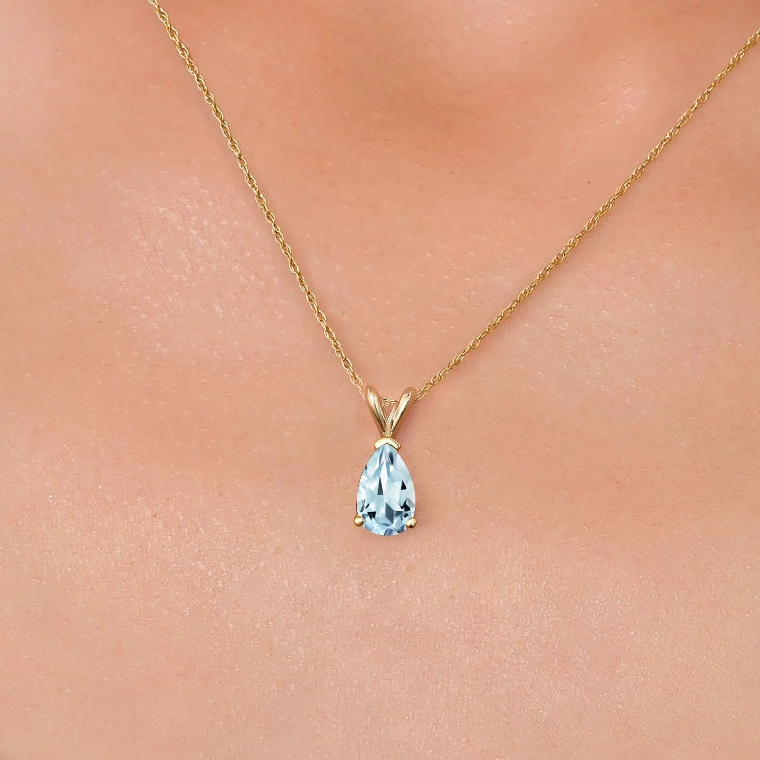 Gem Stone King 14K Yellow Gold 8X5MM Pear Shape Gemstone Birthstone Pendant Necklace for Women | Gold Necklace For Women | With 18 Inch Rope Gold Chain | Fine Jewelry Gifts for Her Mom Women Wife