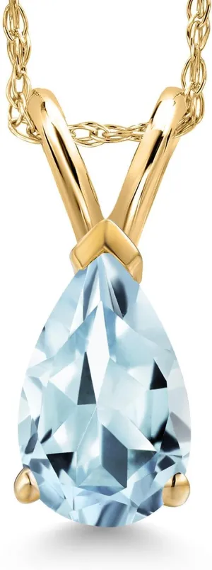 Gem Stone King 14K Yellow Gold 8X5MM Pear Shape Gemstone Birthstone Pendant Necklace for Women | Gold Necklace For Women | With 18 Inch Rope Gold Chain | Fine Jewelry Gifts for Her Mom Women Wife
