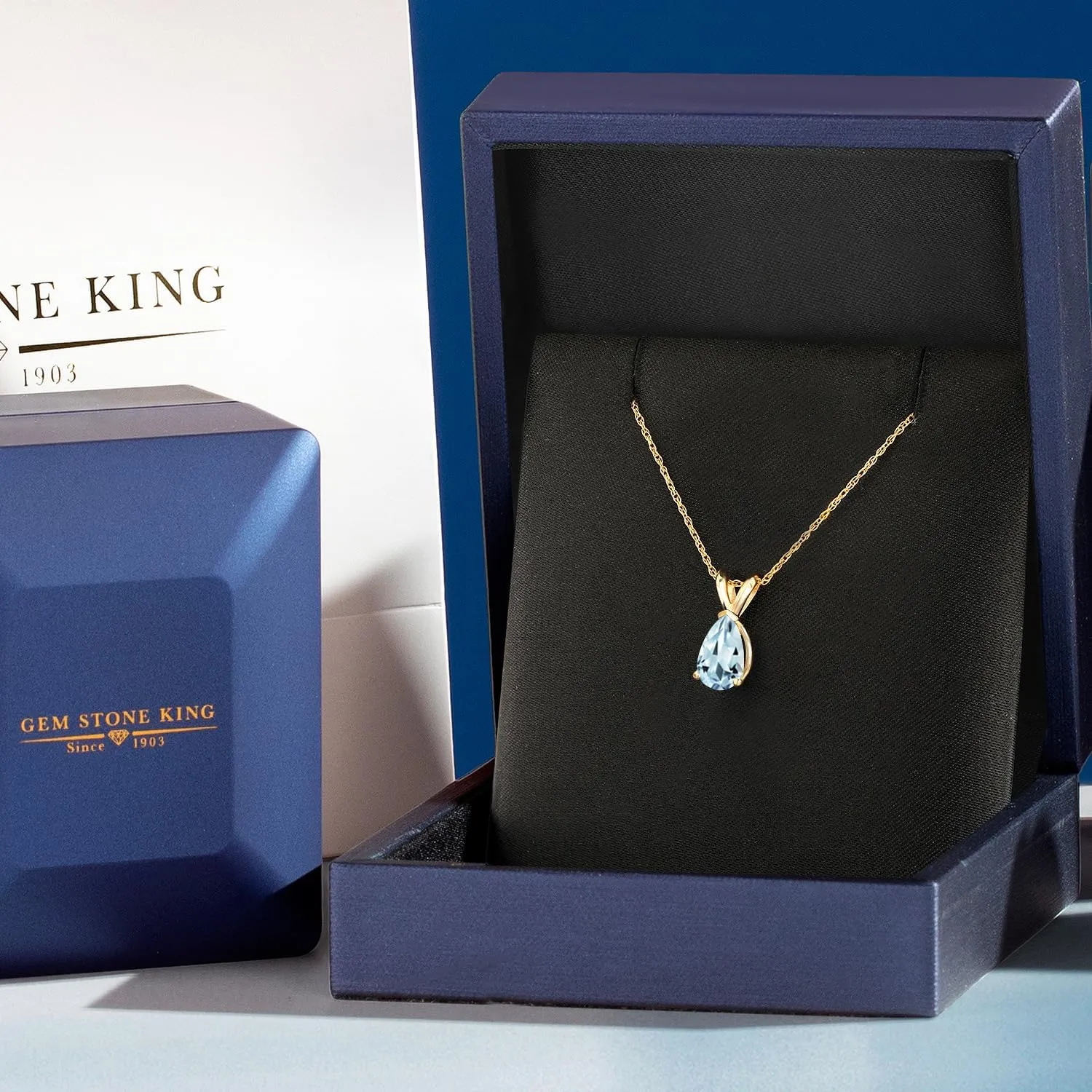 Gem Stone King 14K Yellow Gold 8X5MM Pear Shape Gemstone Birthstone Pendant Necklace for Women | Gold Necklace For Women | With 18 Inch Rope Gold Chain | Fine Jewelry Gifts for Her Mom Women Wife
