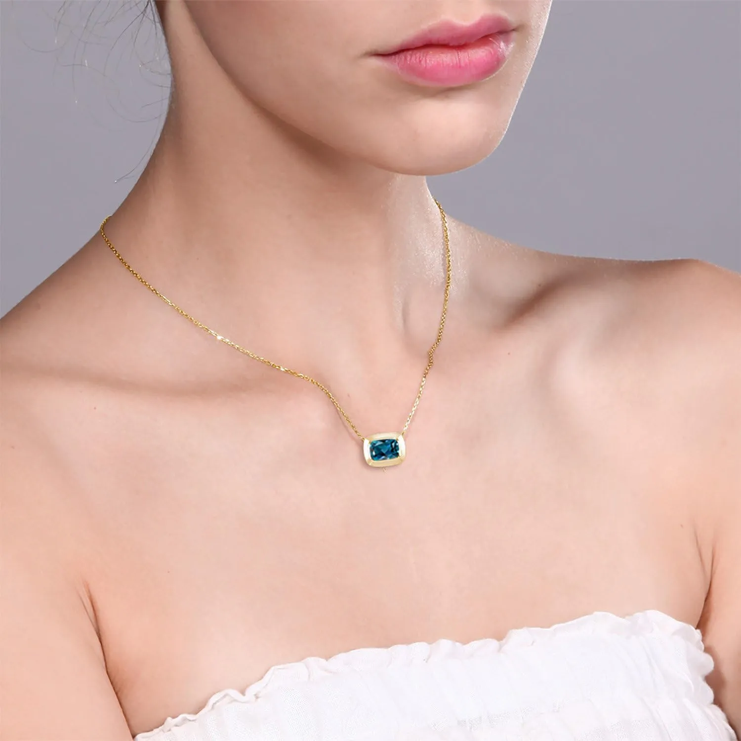 Gem Stone King 18K Yellow Gold Plated Silver Gemstone Birthstone Pendant Necklace For Women | Cushion Cut 8X6 | Fine Jewelry Gifts for Her Mom Women Wife | With 18 Inch Chain