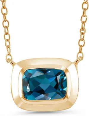 Gem Stone King 18K Yellow Gold Plated Silver Gemstone Birthstone Pendant Necklace For Women | Cushion Cut 8X6 | Fine Jewelry Gifts for Her Mom Women Wife | With 18 Inch Chain