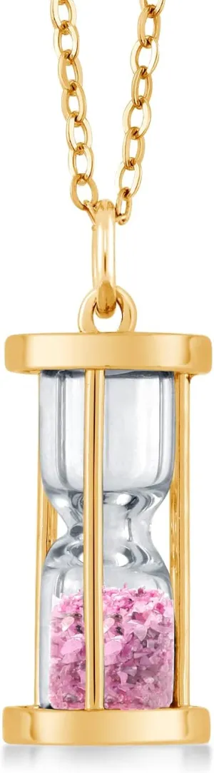 Gem Stone King 18K Yellow Gold Plated Silver Genuine Pink Diamond Dust Hourglass Pendant Necklace (0.50 Ct, with 18 Inch Chain)