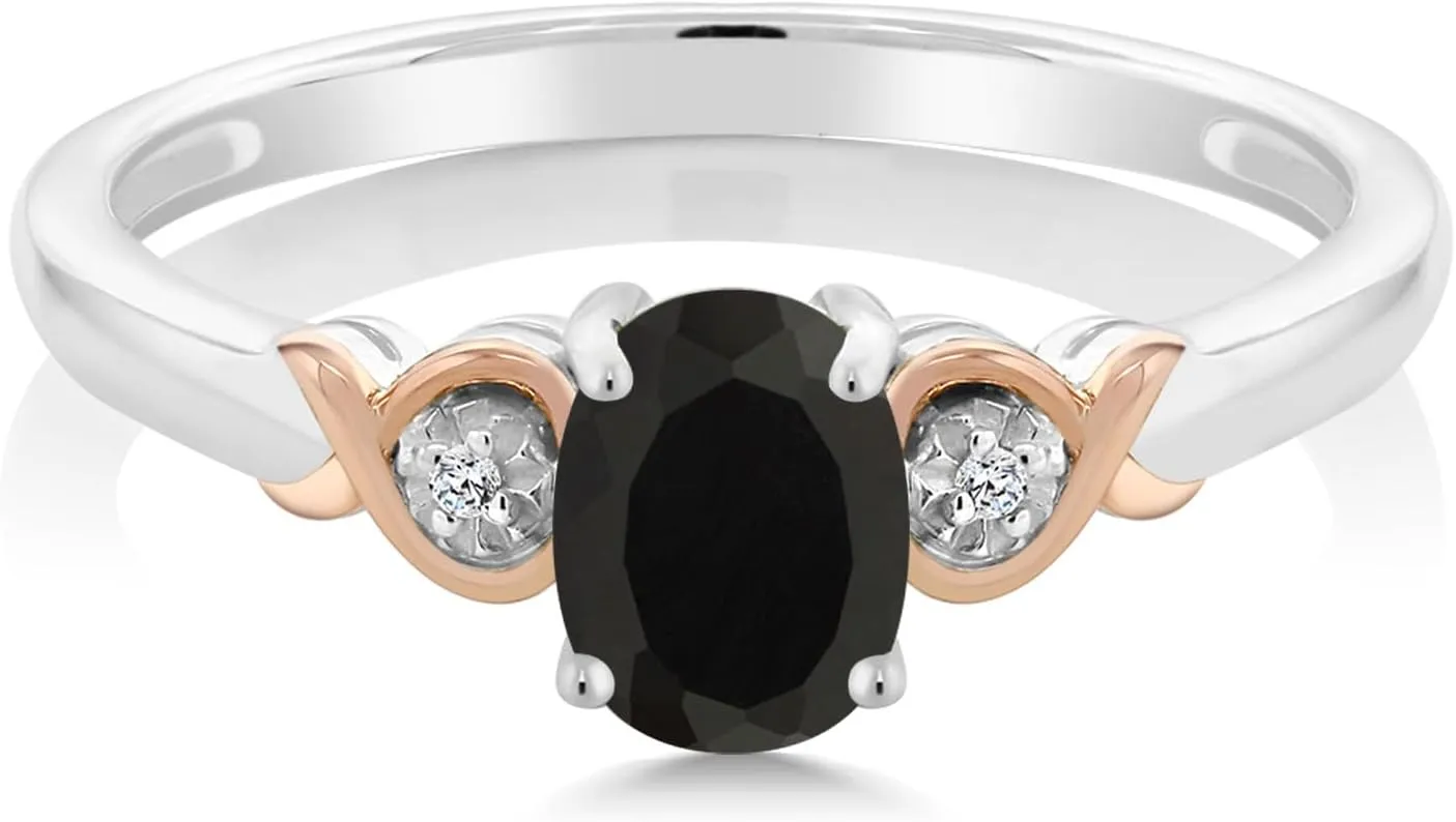 Gem Stone King 925 Sterling Silver and 10K Rose Gold 7X5MM Oval Gemstone Birthstone and Diamond Accent Engagement Ring | Wedding Anniversary Promise Ring For Women | Available In Size 5-9