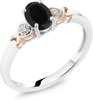 Gem Stone King 925 Sterling Silver and 10K Rose Gold 7X5MM Oval Gemstone Birthstone and Diamond Accent Engagement Ring | Wedding Anniversary Promise Ring For Women | Available In Size 5-9
