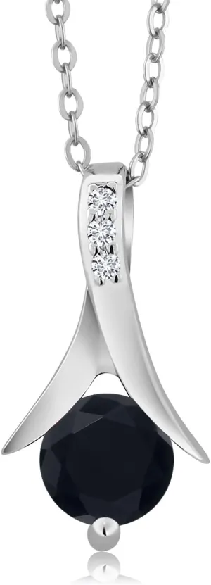 Gem Stone King 925 Sterling Silver Black Onyx and White Lab Grown Diamond Pendant Necklace For Women (0.85 Cttw, Gemstone Birthstone, with 18 Inch Chain)