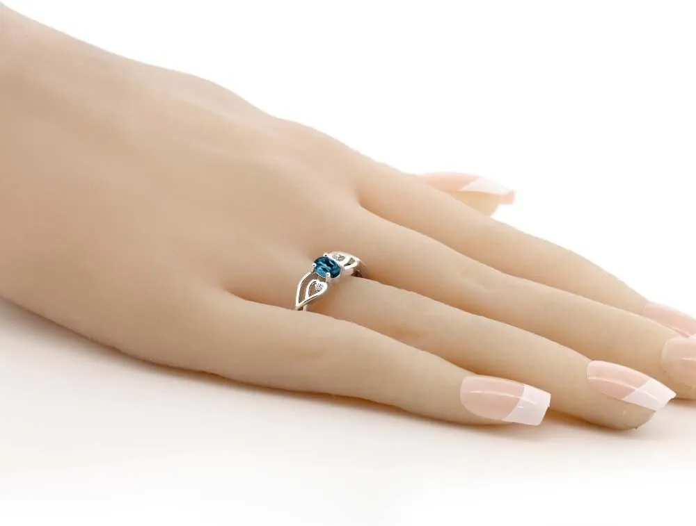 Gem Stone King 925 Sterling Silver London Blue Topaz and White Lab Grown Diamond Ring For Women (0.51 Ct Oval, Gemstone Birthstone, Available in size 5, 6, 7, 8, 9)