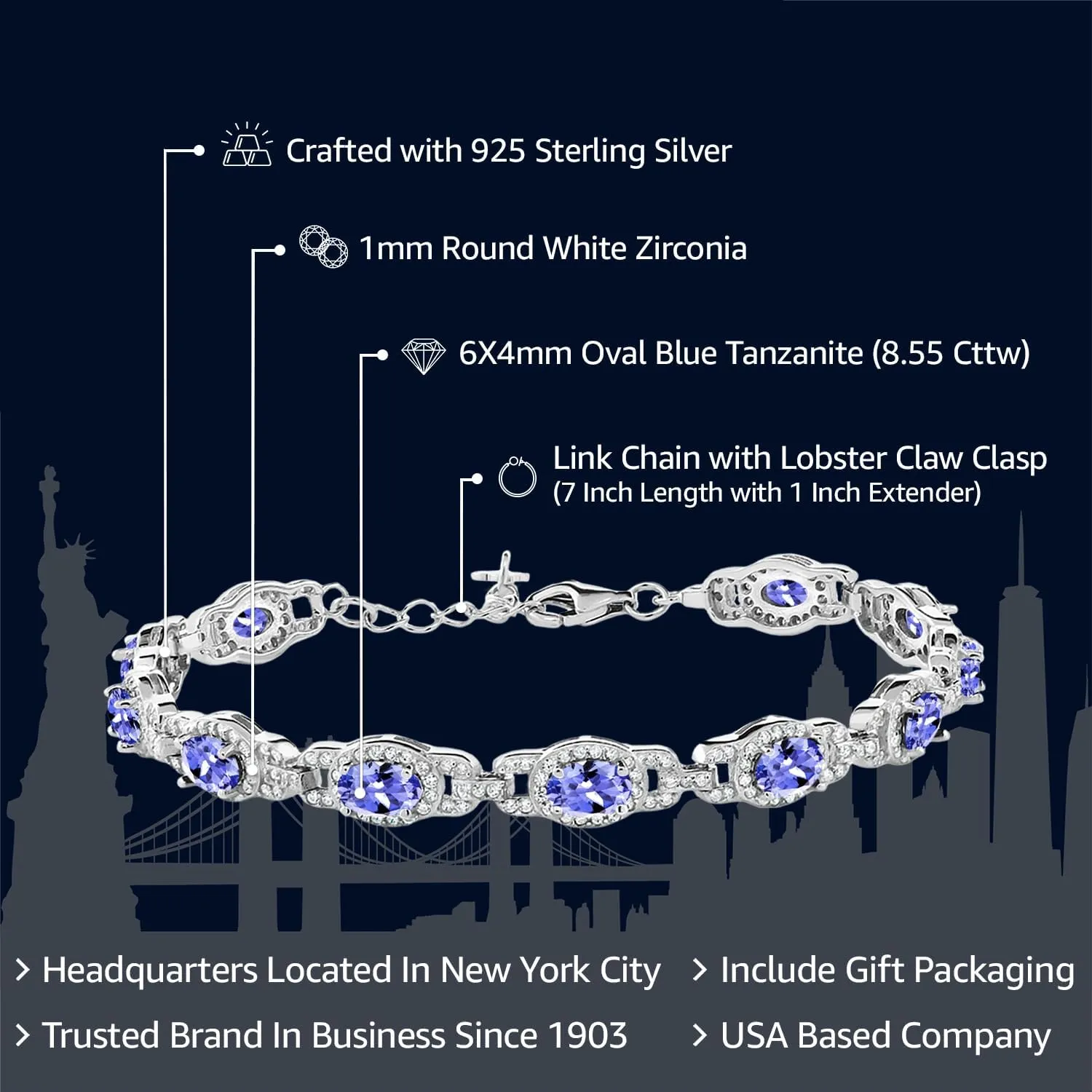 Gem Stone King 925 Sterling Silver Oval Gemstone Birthstone Tennis Bracelet For Women | Oval 6X4MM | 7 Inch With 1 Inch Extender | Fine Jewelry Gifts for Her Mom Women Wife