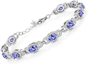Gem Stone King 925 Sterling Silver Oval Gemstone Birthstone Tennis Bracelet For Women | Oval 6X4MM | 7 Inch With 1 Inch Extender | Fine Jewelry Gifts for Her Mom Women Wife