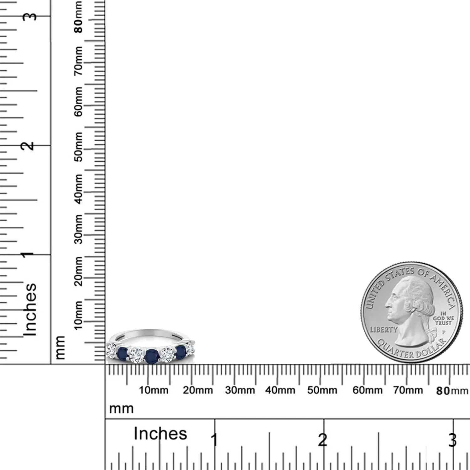 Gem Stone King 925 Sterling Silver Round and White Lab Grown Diamond Blue Sapphire Anniversary Ring For Women | 1.34 Cttw | Gemstone Birthstone | Round 3.5MM | Available in size 5, 6, 7, 8, 9