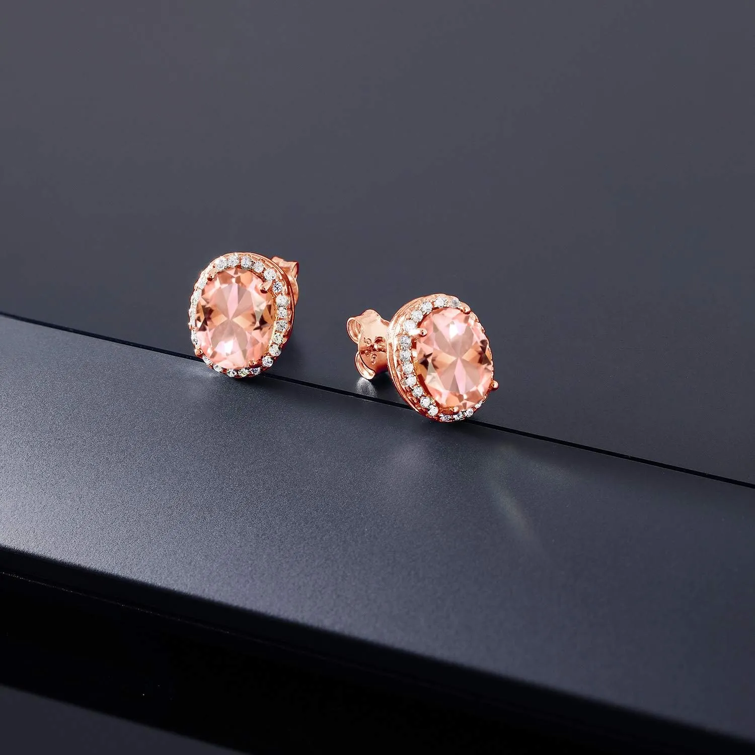 Gem Stone King 9X7MM Oval Cut Gemstone Birthstone Halo Earrings For Women | 18K Rose Gold Plated Silver | Fine Jewelry Gifts for Her Mom Women Wife