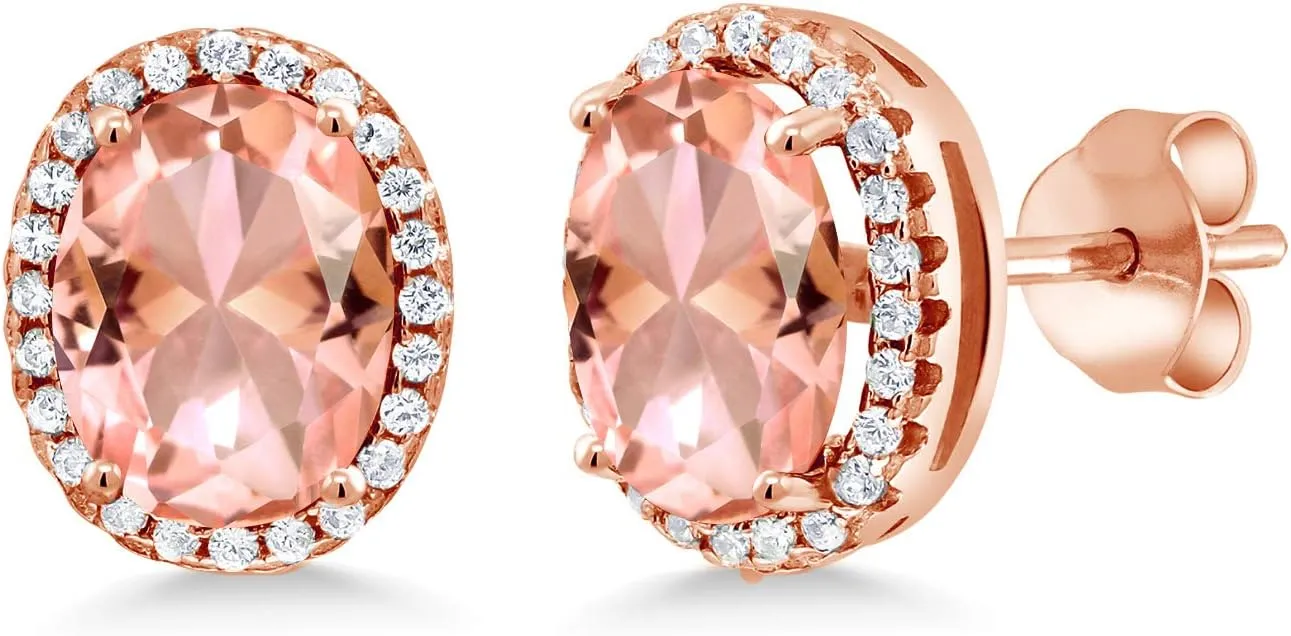 Gem Stone King 9X7MM Oval Cut Gemstone Birthstone Halo Earrings For Women | 18K Rose Gold Plated Silver | Fine Jewelry Gifts for Her Mom Women Wife