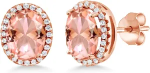 Gem Stone King 9X7MM Oval Cut Gemstone Birthstone Halo Earrings For Women | 18K Rose Gold Plated Silver | Fine Jewelry Gifts for Her Mom Women Wife