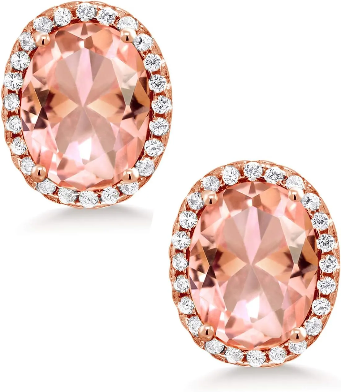 Gem Stone King 9X7MM Oval Cut Gemstone Birthstone Halo Earrings For Women | 18K Rose Gold Plated Silver | Fine Jewelry Gifts for Her Mom Women Wife