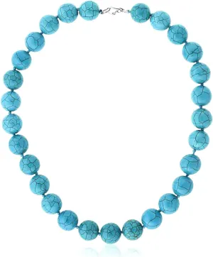 Gem Stone King Round 14MM Green Simulated Turquoise Howlite 16 Inches Necklace With Lobster Clasp
