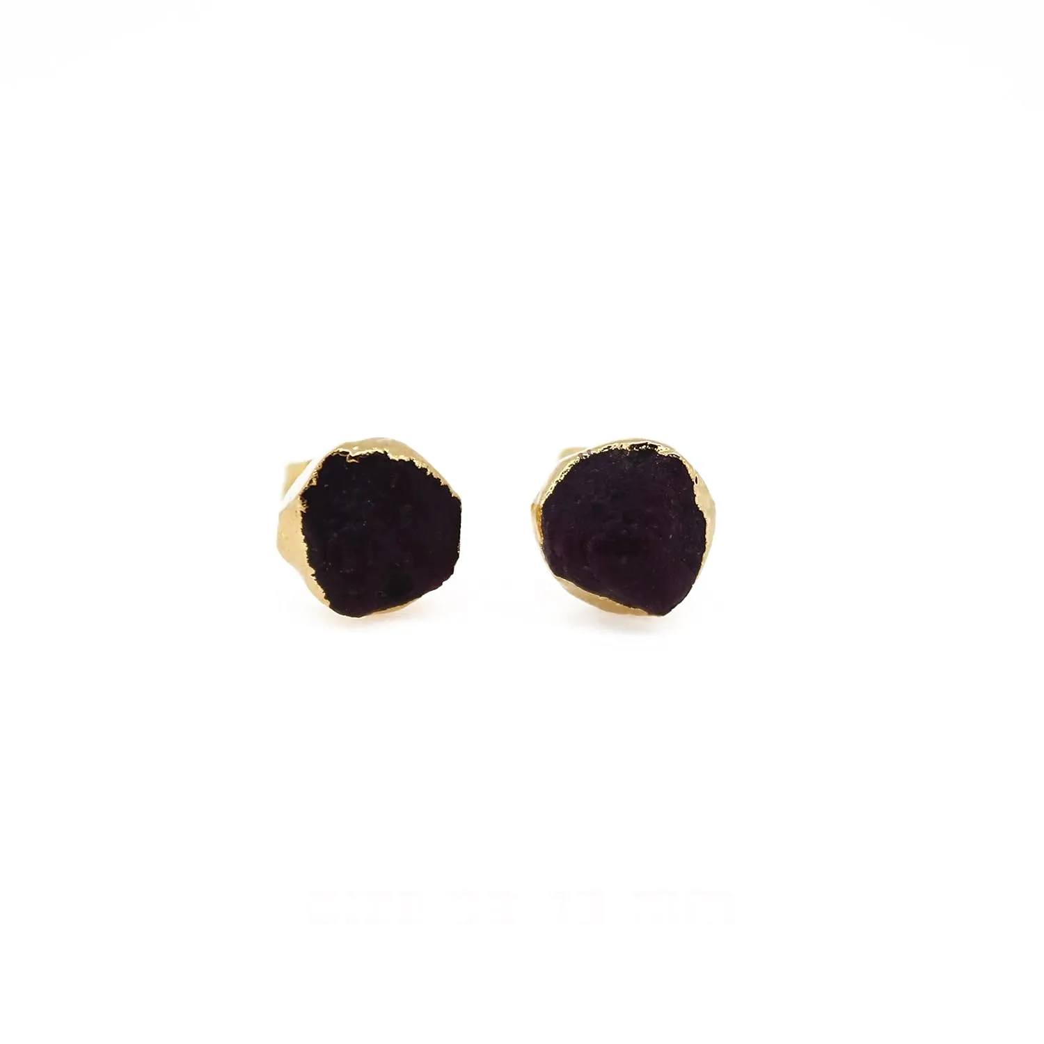 Gempires Raw Ruby Stud Post Earrings, Pink Stone Earring, 8-10 mm Ruby Studs, 14k Gold Plated, July Birthstone Gifts, Ruby Jewelry s, Gift for Her