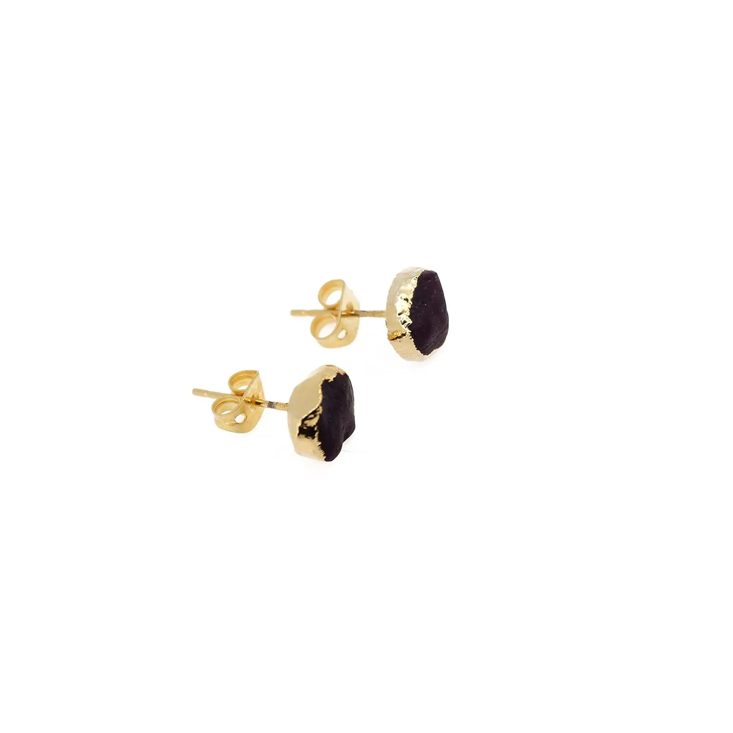 Gempires Raw Ruby Stud Post Earrings, Pink Stone Earring, 8-10 mm Ruby Studs, 14k Gold Plated, July Birthstone Gifts, Ruby Jewelry s, Gift for Her