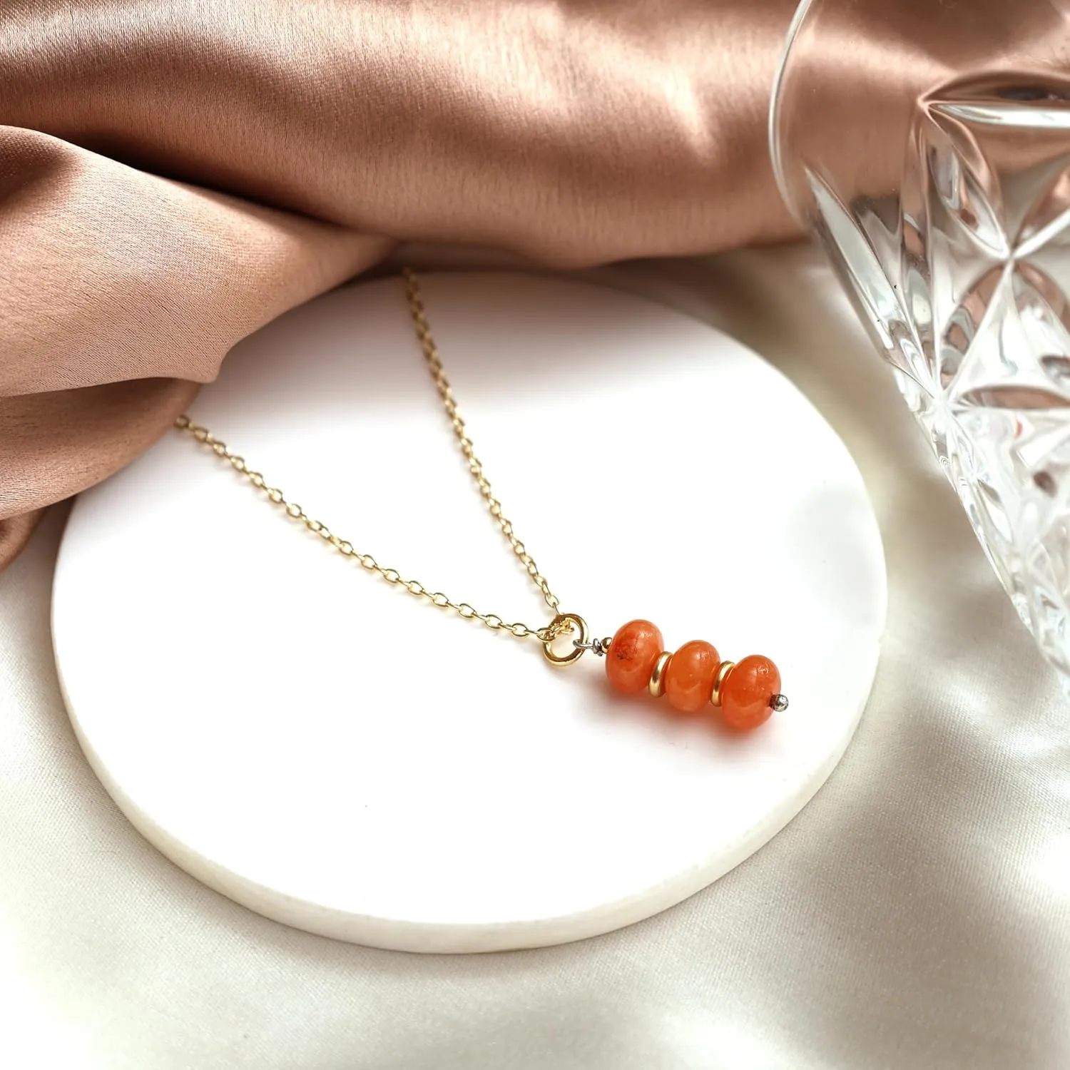 Gempires Real Carnelian Pendant Necklace July Birthstone Gemstone Jewelry Hypoallergenic 18 Inch Gold Plated Minimalist Handmade Jewelry Gifts For Her