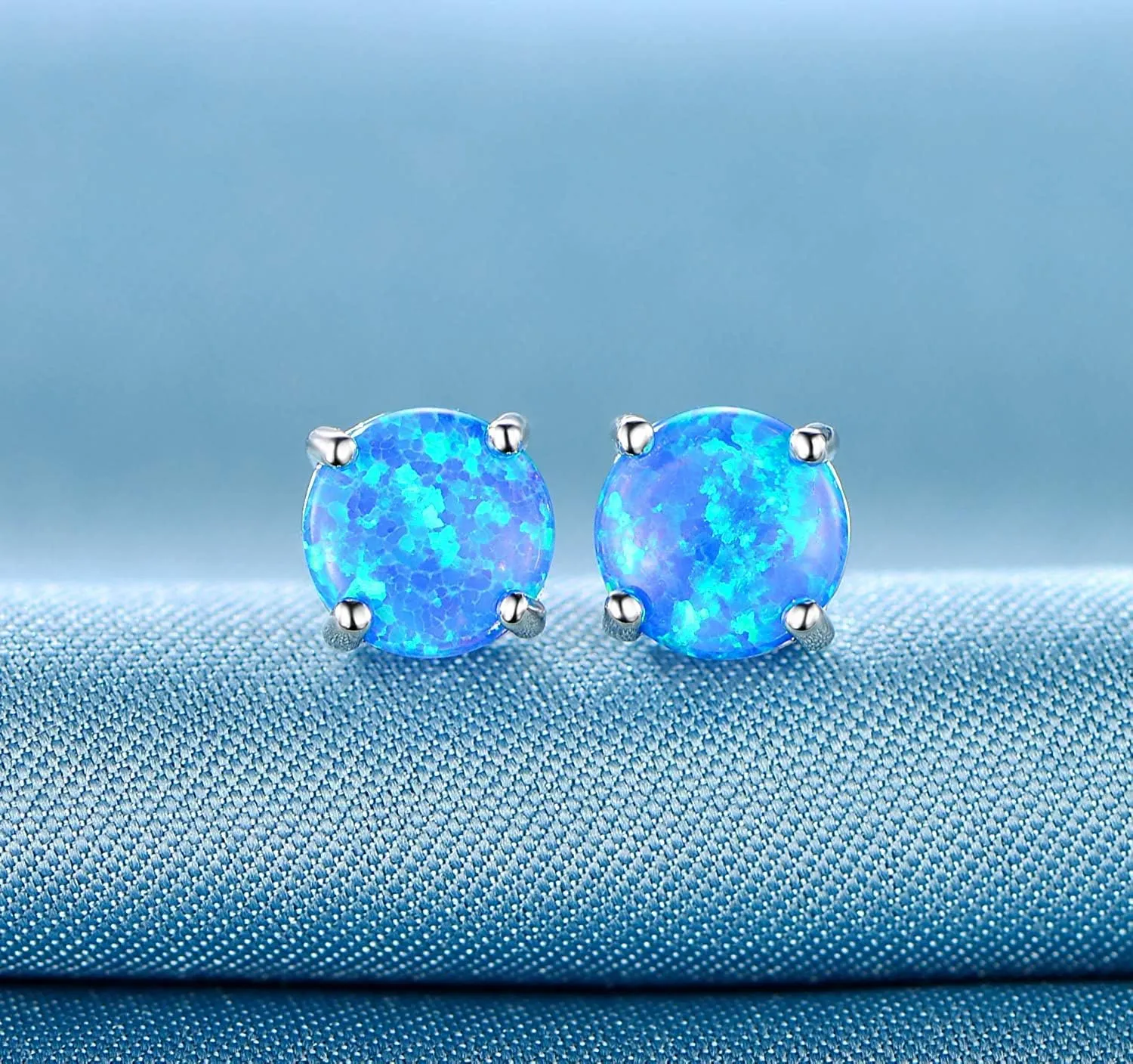 GEMSME 18K White Gold Plated Color 6mm Opal Stud Earrings for Women