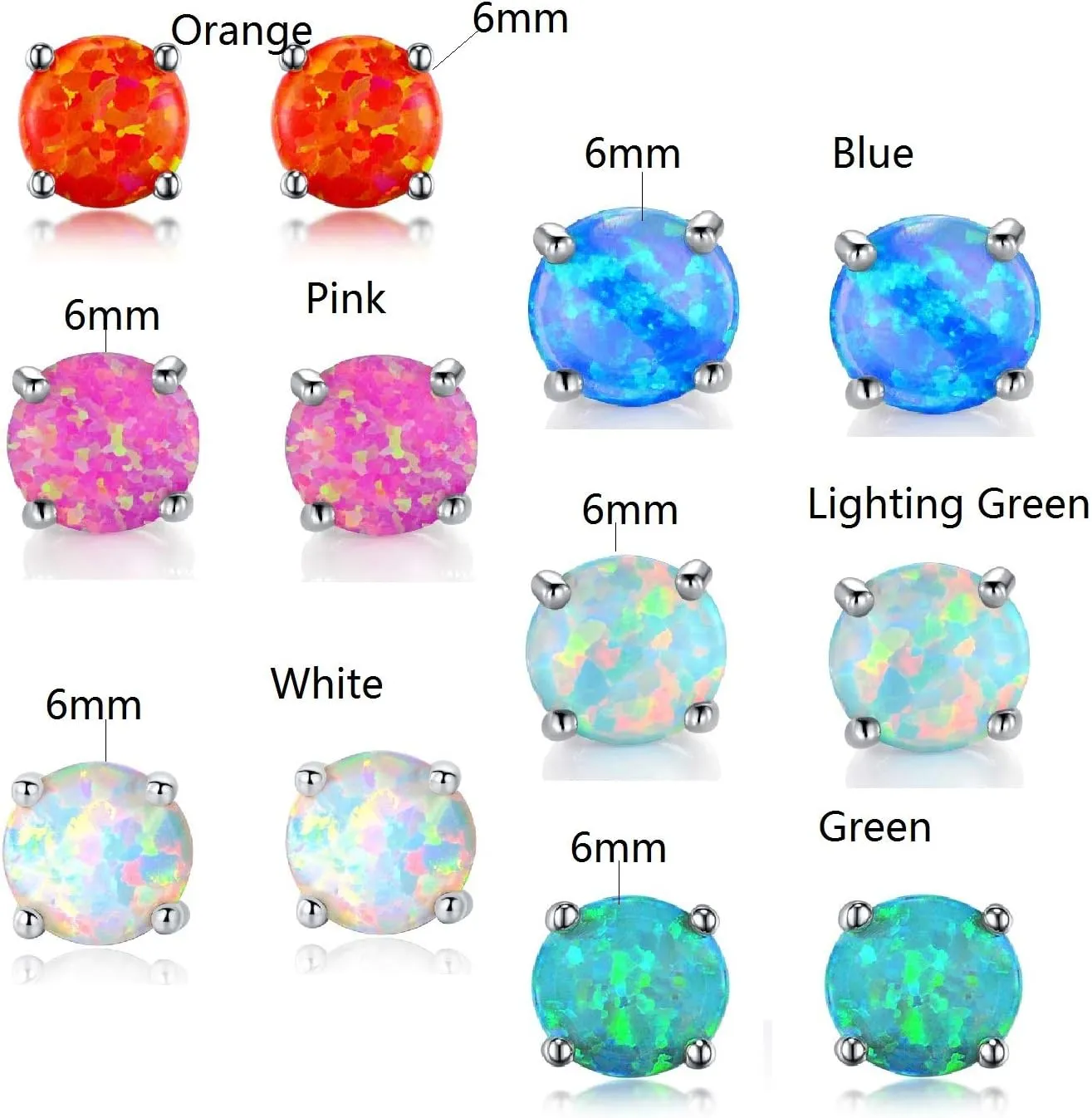 GEMSME 18K White Gold Plated Color 6mm Opal Stud Earrings for Women