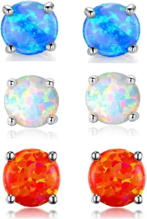 GEMSME 18K White Gold Plated Color 6mm Opal Stud Earrings for Women