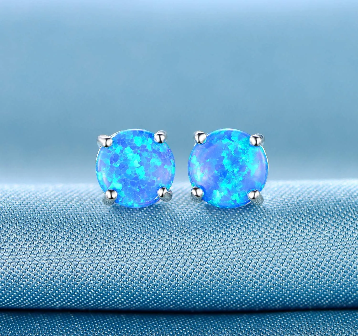 GEMSME 18K White Gold Plated Color 6mm Opal Stud Earrings for Women
