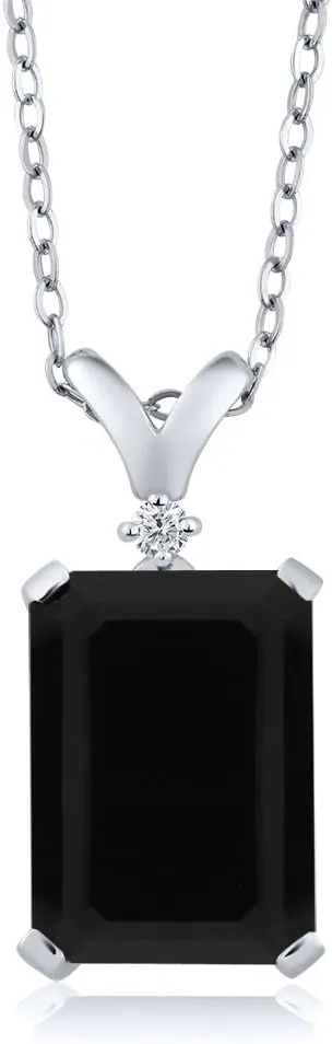 Gemstone Birthstone and White Diamond Pendant Necklace for Women | 925 Sterling Silver | Emerald Cut 14X10MM with 1MM Round Accent | Includes 18 Inch Chain | Fine Jewelry for Her Mom Wife