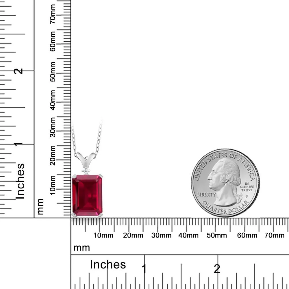 Gemstone Birthstone and White Diamond Pendant Necklace for Women | 925 Sterling Silver | Emerald Cut 14X10MM with 1MM Round Accent | Includes 18 Inch Chain | Fine Jewelry for Her Mom Wife