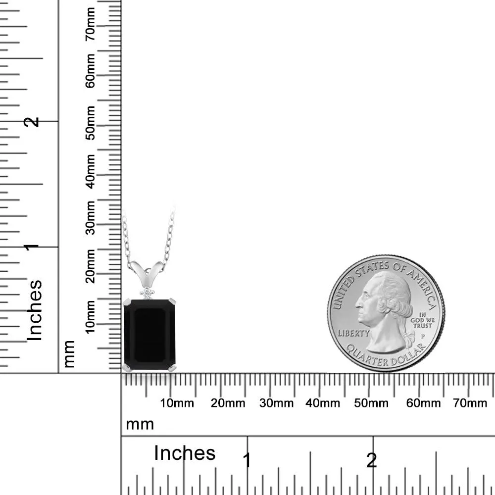 Gemstone Birthstone and White Diamond Pendant Necklace for Women | 925 Sterling Silver | Emerald Cut 14X10MM with 1MM Round Accent | Includes 18 Inch Chain | Fine Jewelry for Her Mom Wife