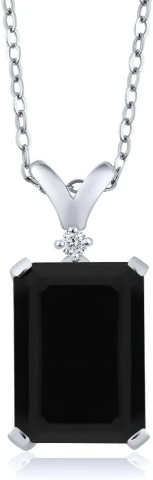Gemstone Birthstone and White Diamond Pendant Necklace for Women | 925 Sterling Silver | Emerald Cut 14X10MM with 1MM Round Accent | Includes 18 Inch Chain | Fine Jewelry for Her Mom Wife