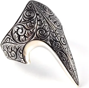 Genuine Solid 925 Stelring Silver Fang Engrave Style Turkish Handmade Luxury Men's Thumb Ring, Gothic Biker Retro
