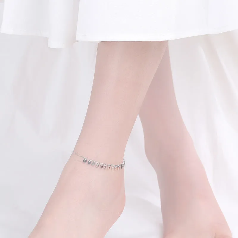 Geometric disc tassel female anklet