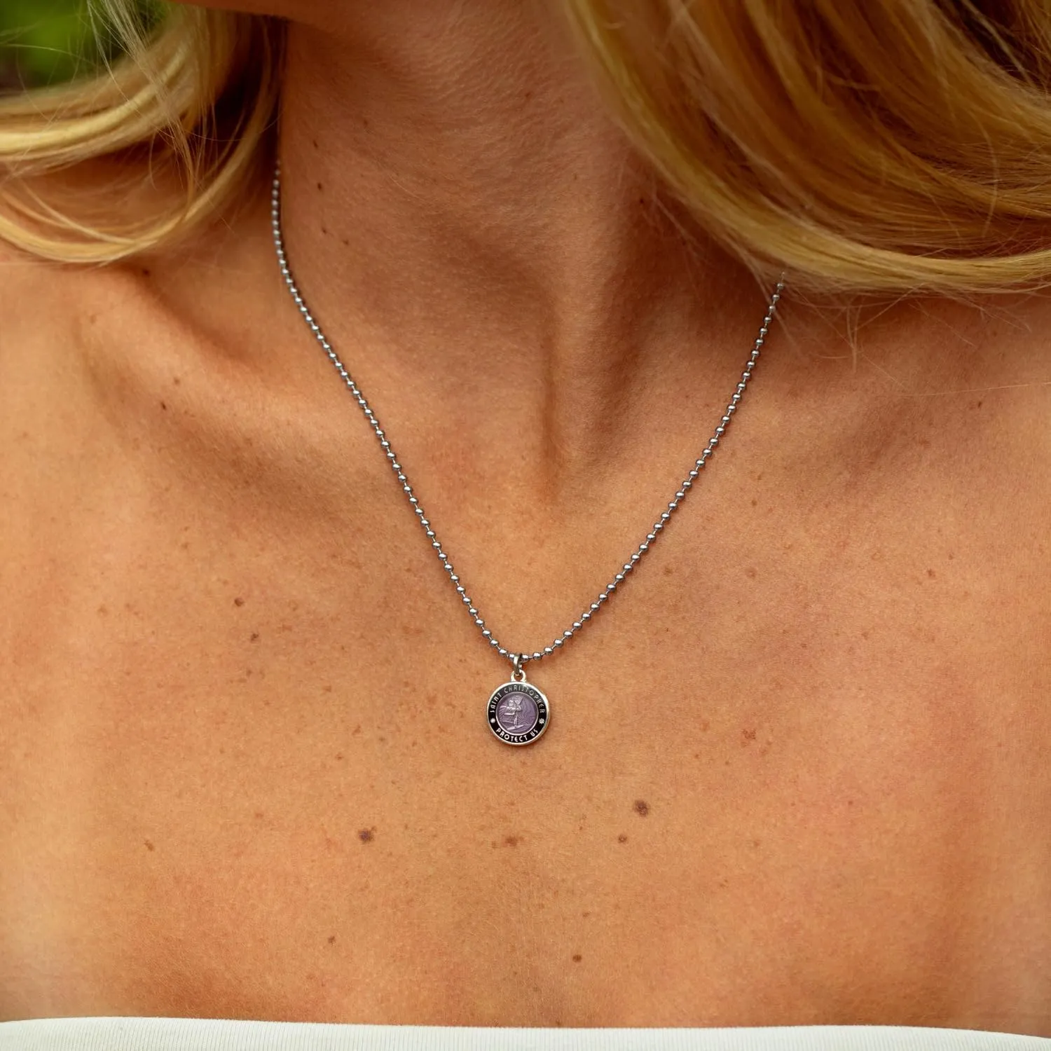 Get Back Necklaces St. Christopher Surf Necklace | Small,  Silver Plated Medallion, 18 Aluminum Ball Chain