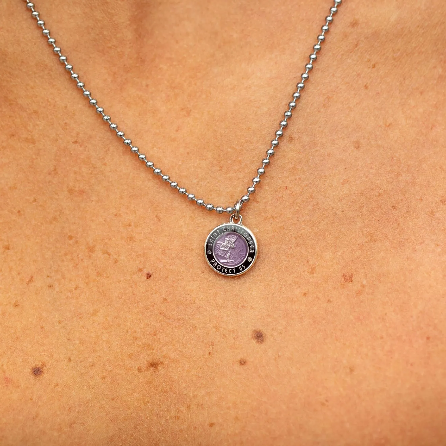 Get Back Necklaces St. Christopher Surf Necklace | Small,  Silver Plated Medallion, 18 Aluminum Ball Chain