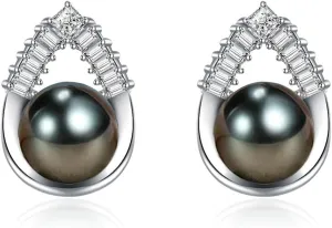Gift for Wife -Tahitian Black/Freshwater Cultured-Pearl-Earrings-Gifts for Women Wedding Birthday Anniversary-Mom Her Mothers Day Valentines Day Christmas-18K Gold Plated Sterling Silver Pearl Stud Earring Fine Jewelry