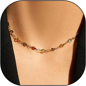 GIGB PBDK Vintage Crystal Choker Necklace for Women,Dainty Colorful Round Cubic Zirconia Gold Adjustable Chain Necklace,Sparkling Wedding Jewelry Gifts