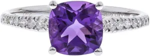 Gin & Garce 10K White Gold Genuine Amethyst Ring with Diamonds for women | Ethically, authentically & organically sourced (Cushion) shaped Amethyst hand-crafted jewelry for her