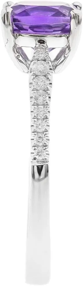 Gin & Garce 10K White Gold Genuine Amethyst Ring with Diamonds for women | Ethically, authentically & organically sourced (Cushion) shaped Amethyst hand-crafted jewelry for her