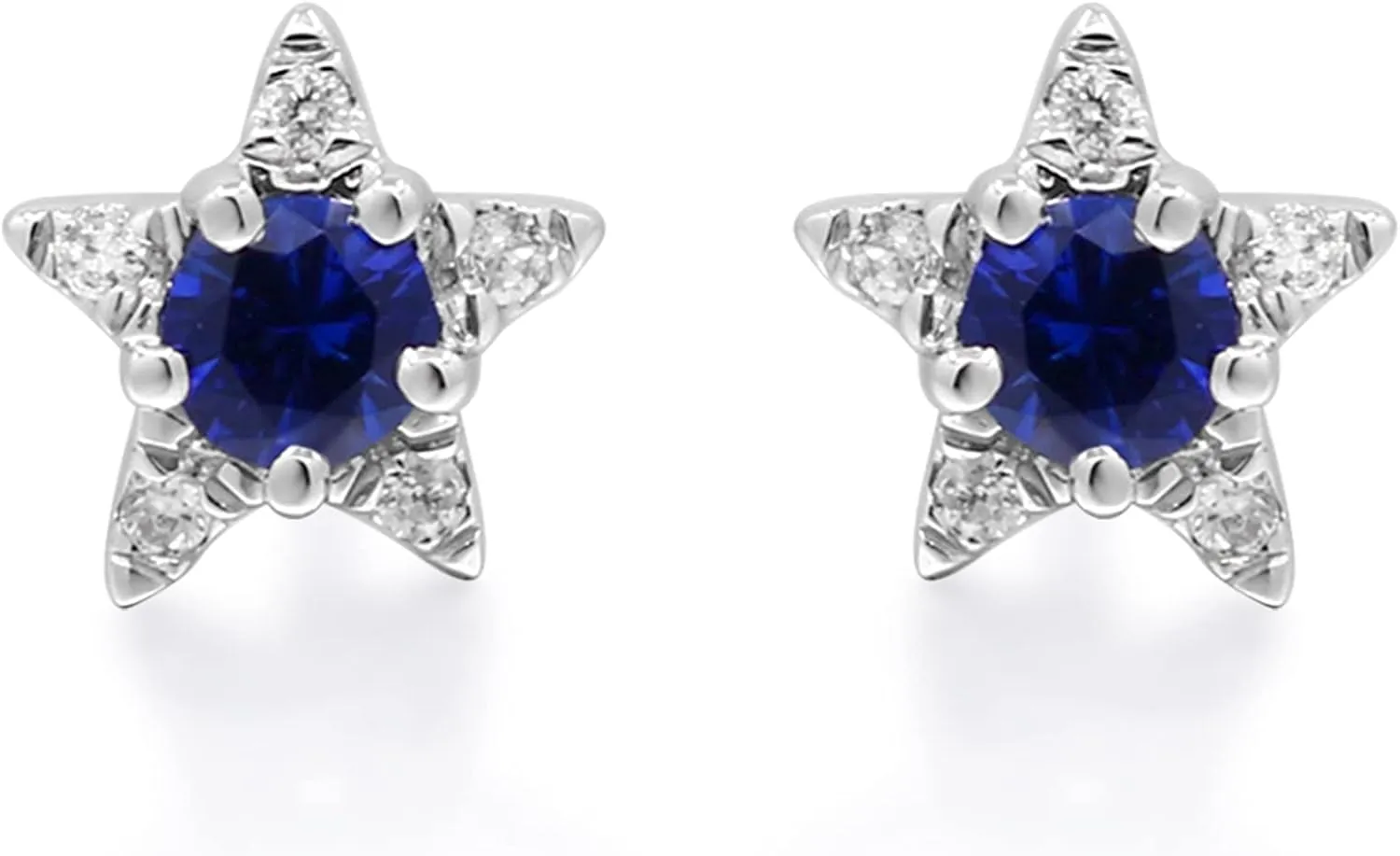 Gin & Grace 10K White Gold Genuine Blue Sapphire and Natural Diamond (I1) Earring for Women.
