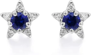 Gin & Grace 10K White Gold Genuine Blue Sapphire and Natural Diamond (I1) Earring for Women.