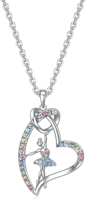 Girls Ballet Ballerina Necklace Gifts,Dance Recital Gifts For Girls Rainbow Dance Gifts Heart Dance Jewelry For Girls