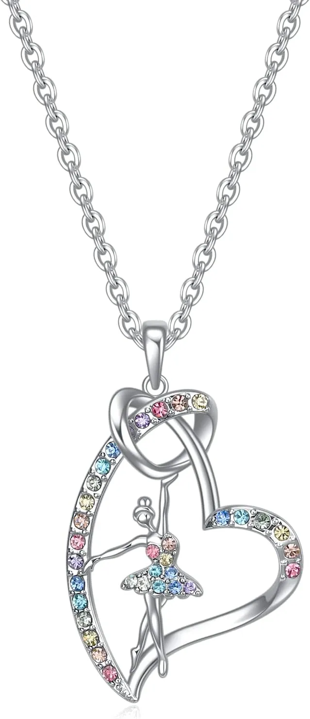 Girls Ballet Ballerina Necklace Gifts,Dance Recital Gifts For Girls Rainbow Dance Gifts Heart Dance Jewelry For Girls