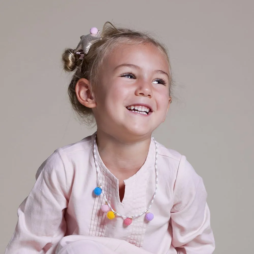 Girls Colorful Pompom Necklace-Raspberry