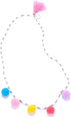 Girls Colorful Pompom Necklace-Raspberry
