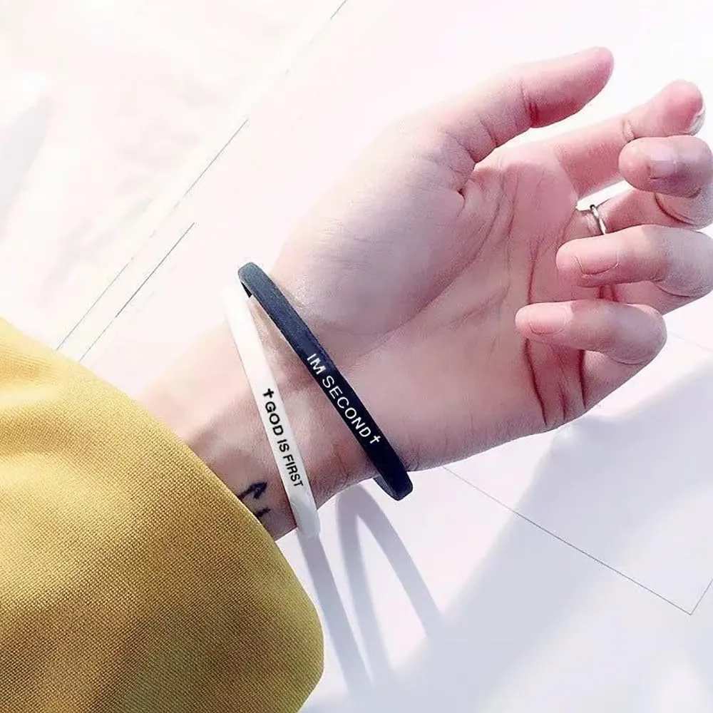 GOD IS FIRST BRACELET,IM Second Christian Rubber Inspirational Bible Verses Bracelets Motivational Jewelry Gifts for Men Women