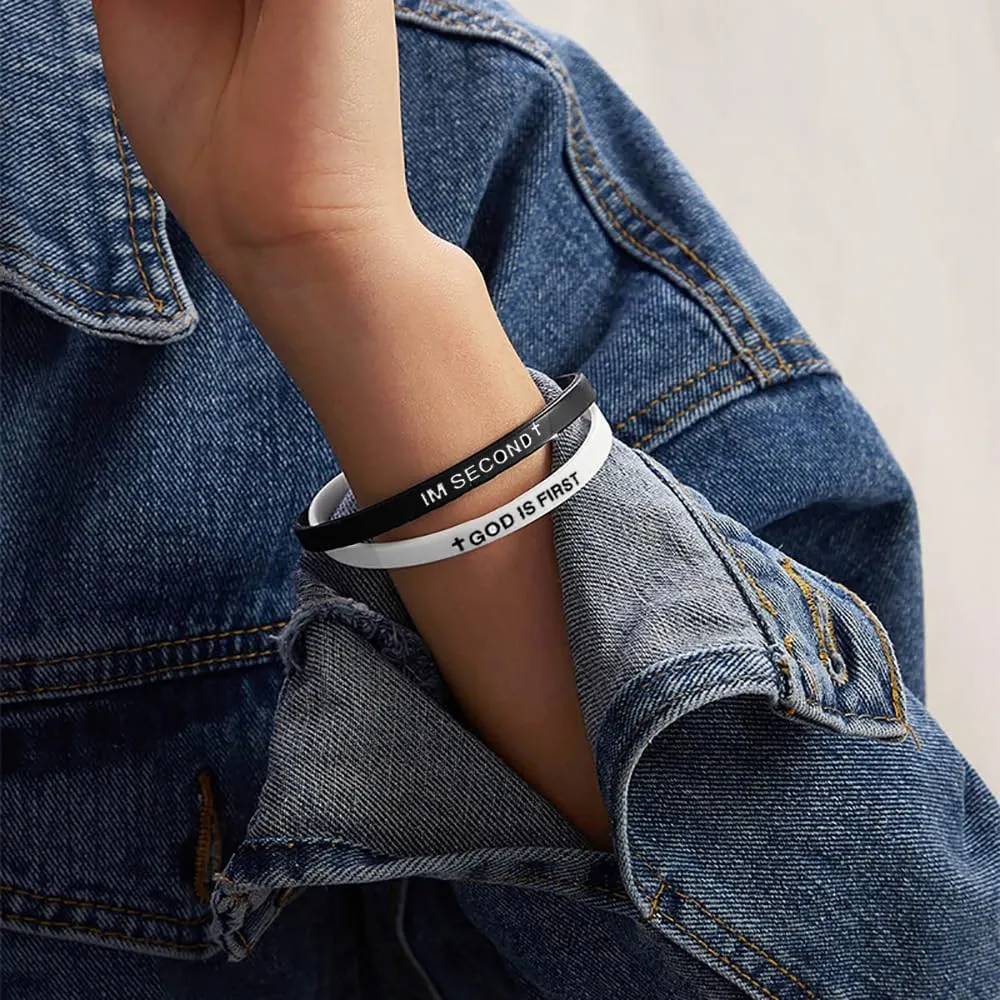 GOD IS FIRST BRACELET,IM Second Christian Rubber Inspirational Bible Verses Bracelets Motivational Jewelry Gifts for Men Women