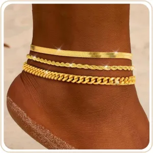 Gold Ankle Bracelets for Women 14K Gold Plated Anklets for Women Waterproof Non Tarnish Dainty Layered Heart Cuban Link Beaded Anklets Set Summer Beach Stuff Jewelry Gifts for Women Trendy